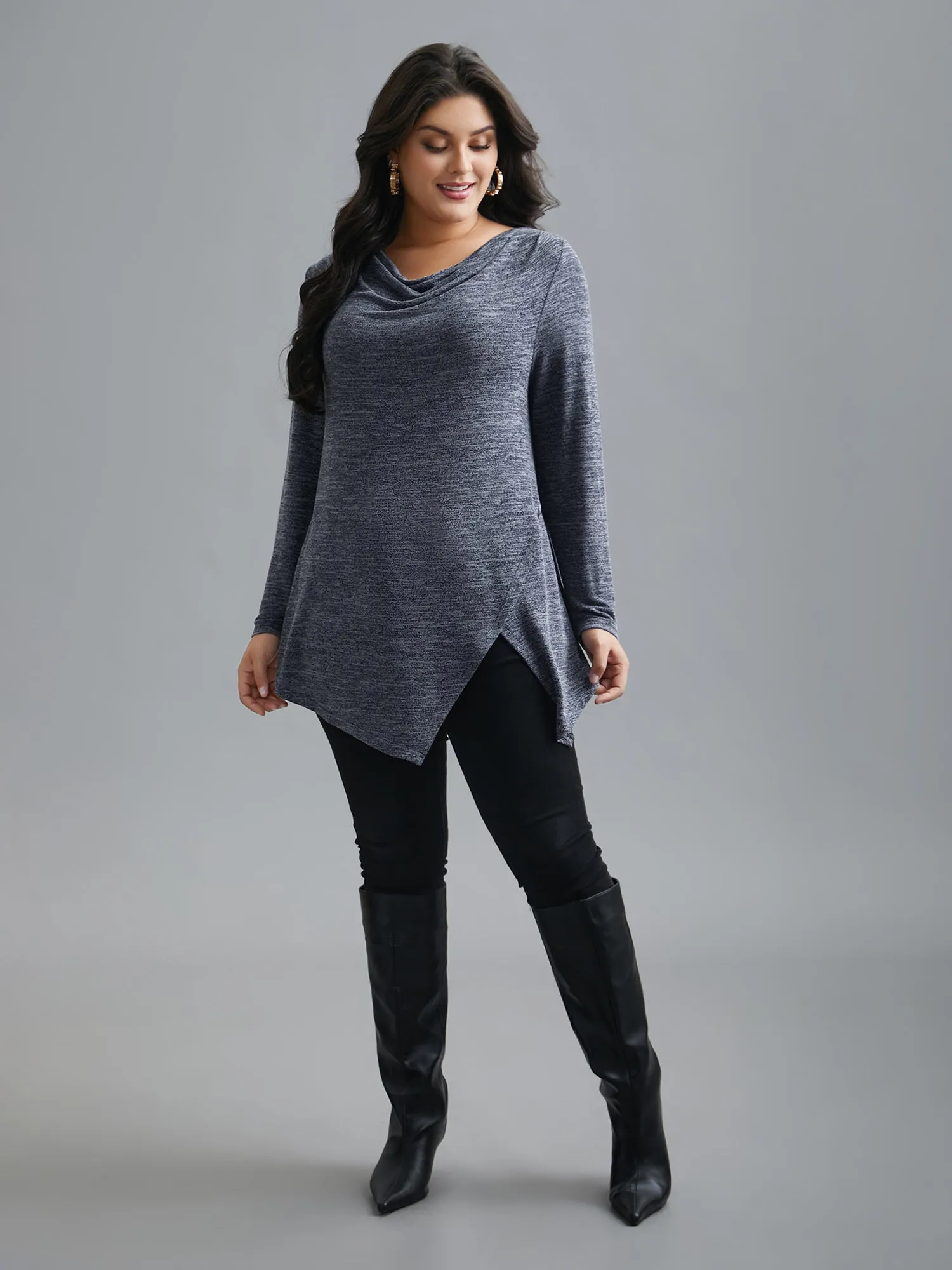 Cowl Neck Side Slit Fitted T-Shirt sold by Bloomchic product image thumbnail 4