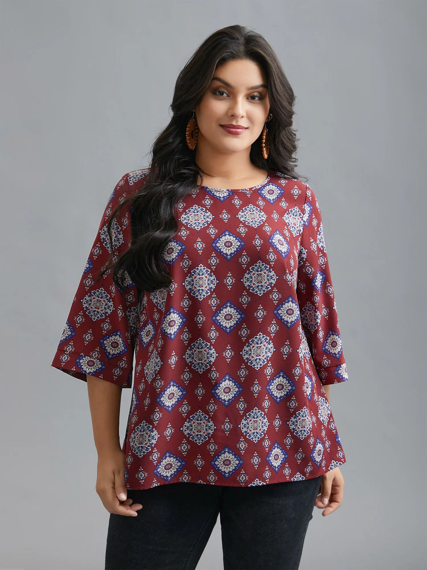Round Neck Bandana Print Blouse sold by Bloomchic