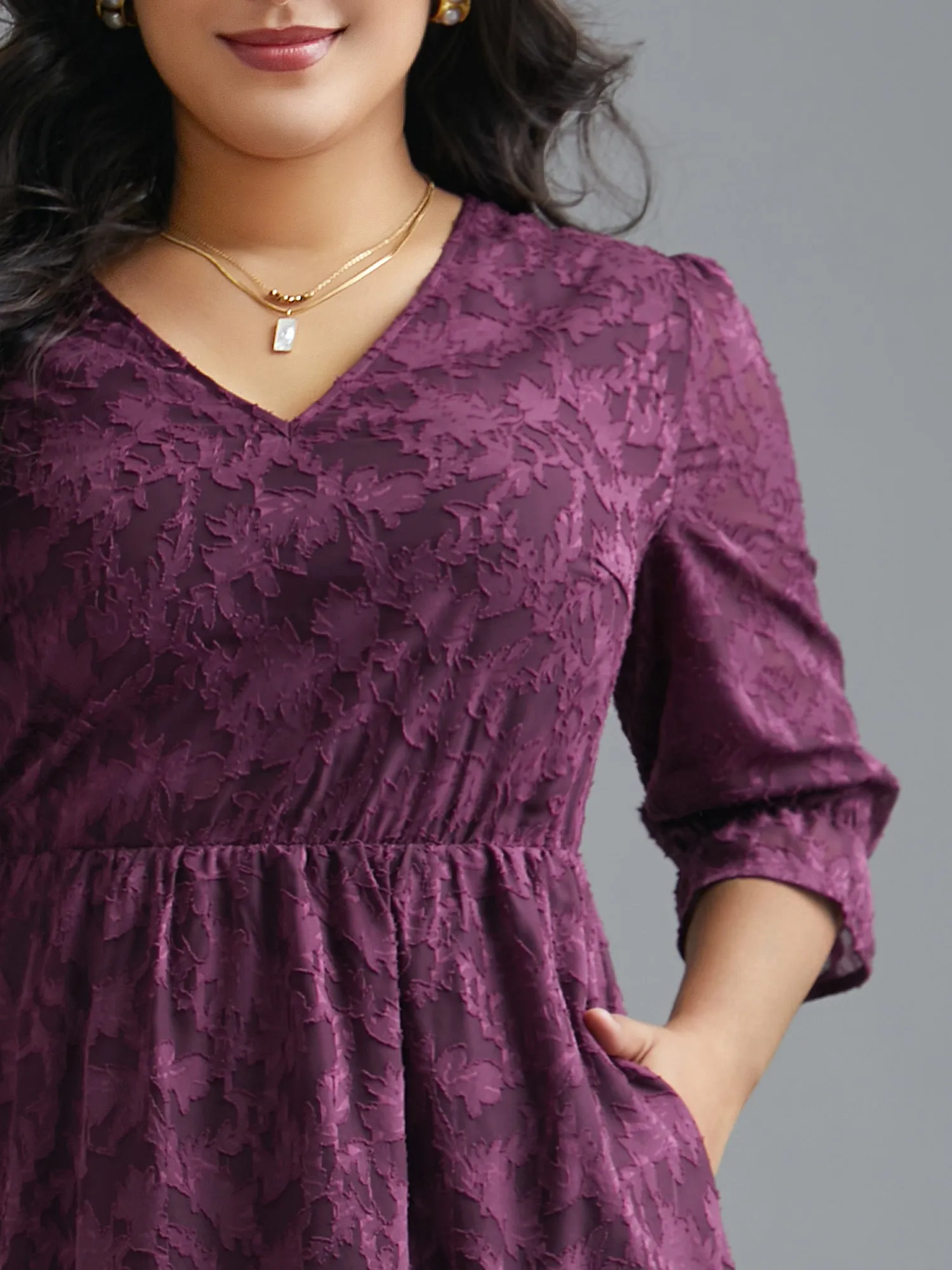 V Neck Burn-out Fabric Midi Dress sold by Bloomchic product image thumbnail 5