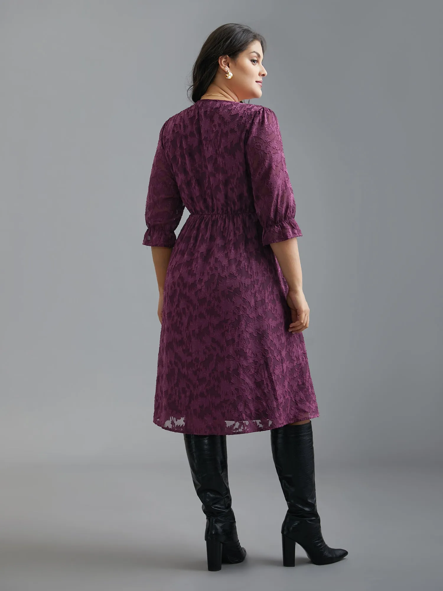 V Neck Burn-out Fabric Midi Dress sold by Bloomchic product image thumbnail 4