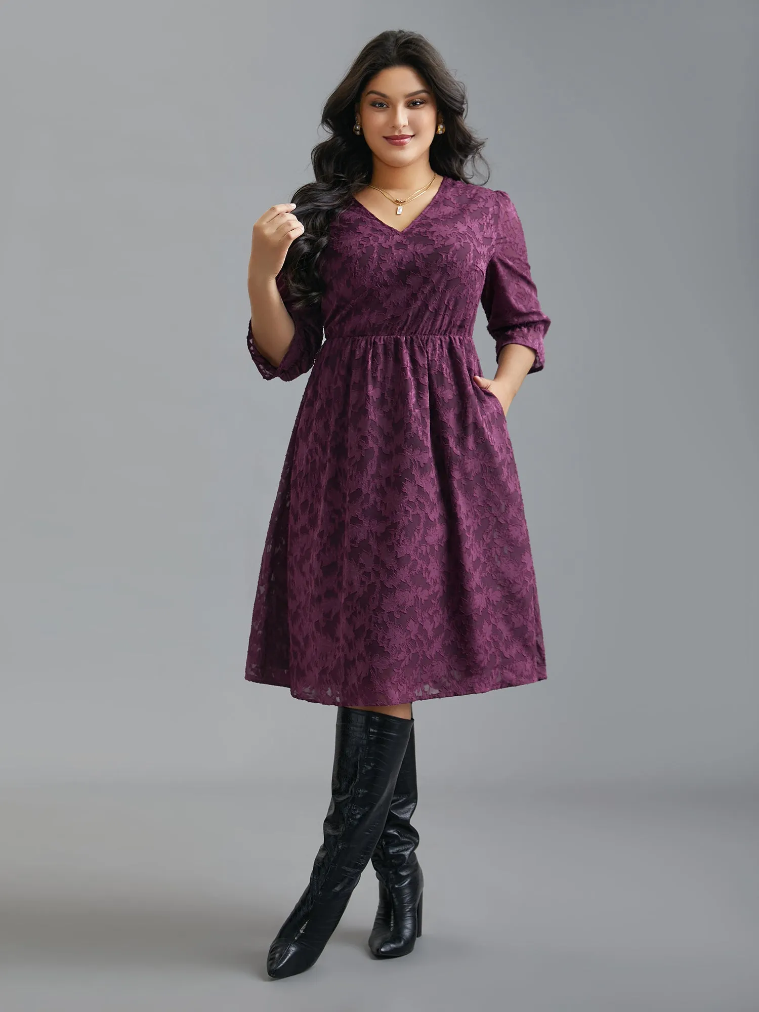 V Neck Burn-out Fabric Midi Dress sold by Bloomchic product image thumbnail 2