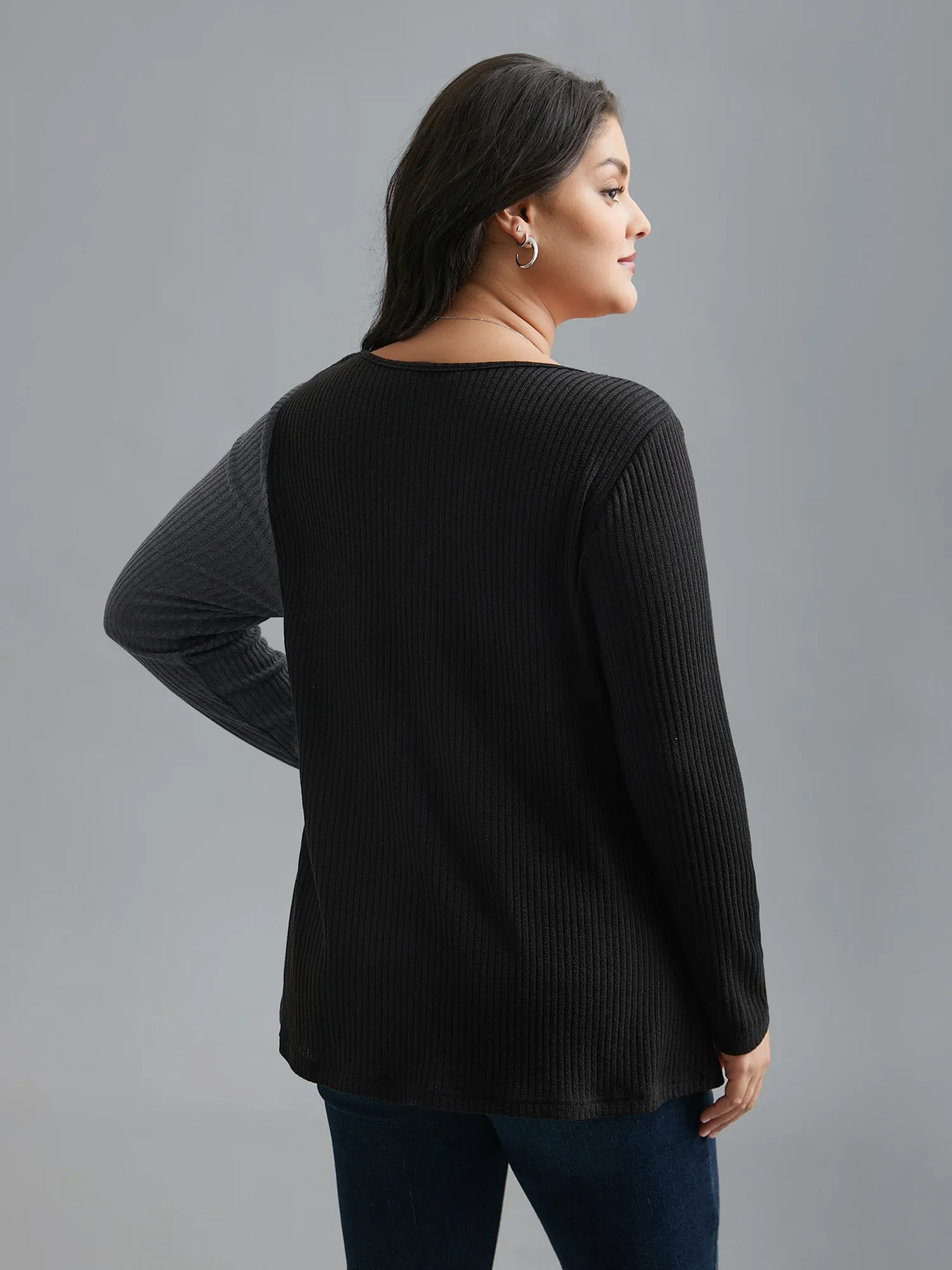 Overlap Collar Lace Trim Stitch T-Shirt sold by Bloomchic product image thumbnail 5