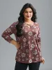 Notched Collar Floral Crisscross T-Shirt sold by Bloomchic