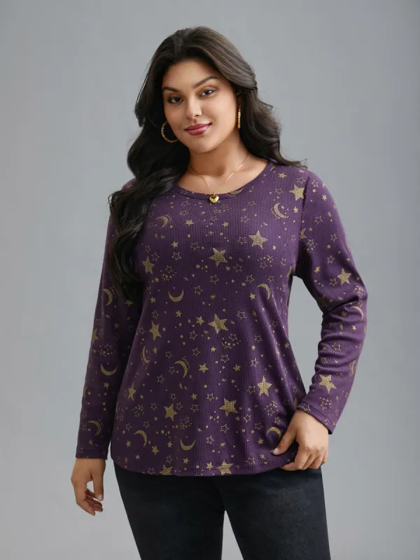 Moon and Star Glitter Textured T-Shirt made by Bloomchic
