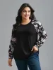 Floral Raglan Sleeve Contrast Fabric T-Shirt sold by Bloomchic