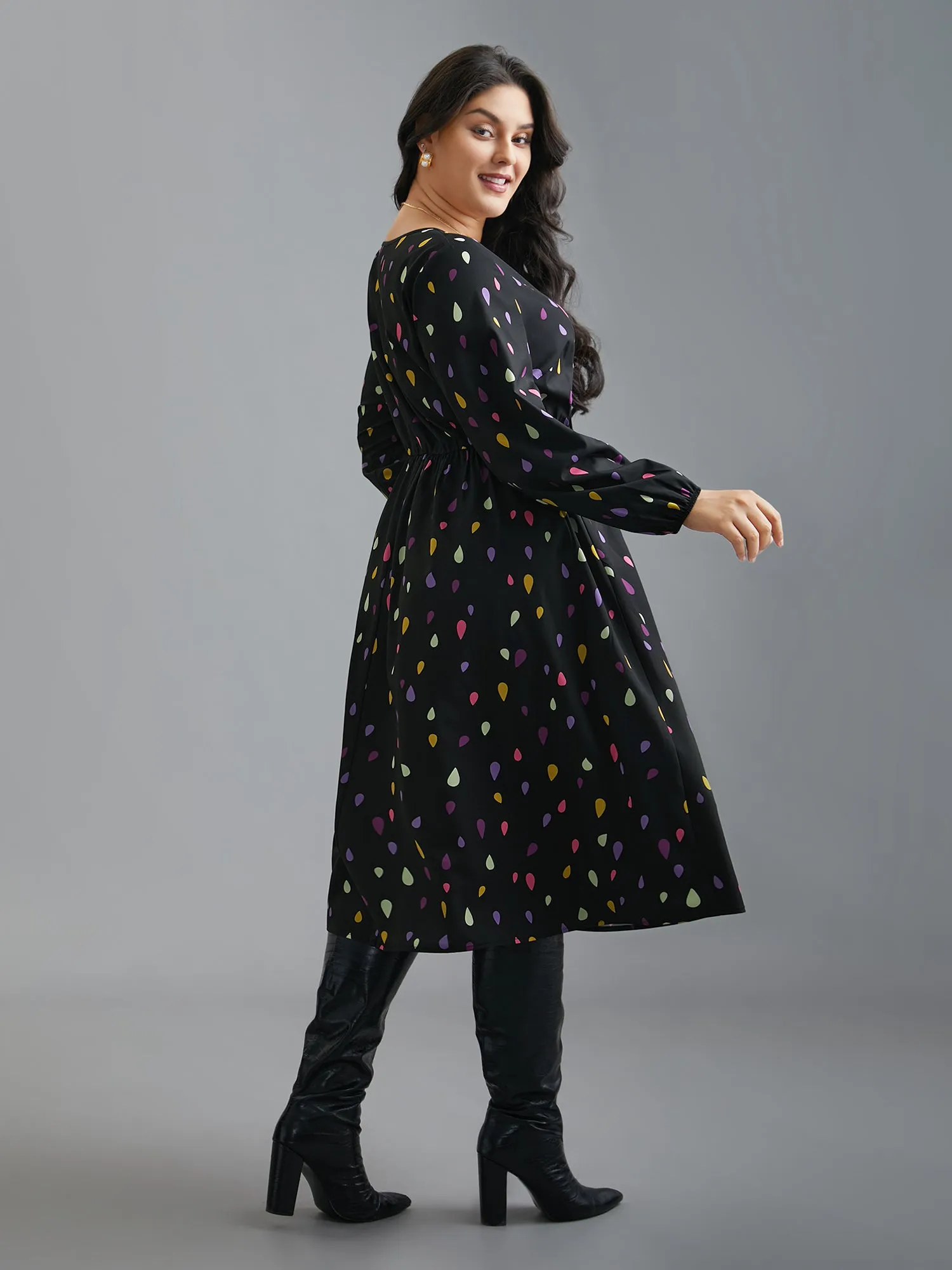 V Neck Color Contrast Lantern Sleeve Dress sold by Bloomchic product image thumbnail 5