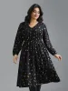 V Neck Color Contrast Lantern Sleeve Dress sold by Bloomchic