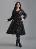 V Neck Color Contrast Lantern Sleeve Dress sold by Bloomchic