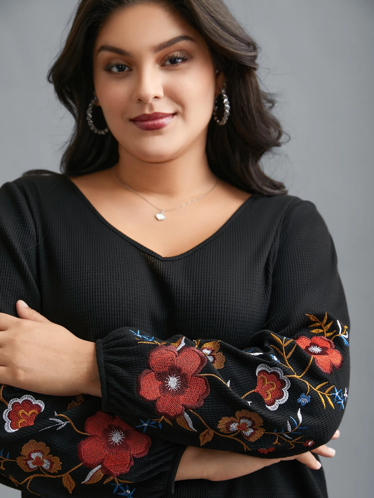 Waffle Knit Floral Embroidered Top sold by Bloomchic