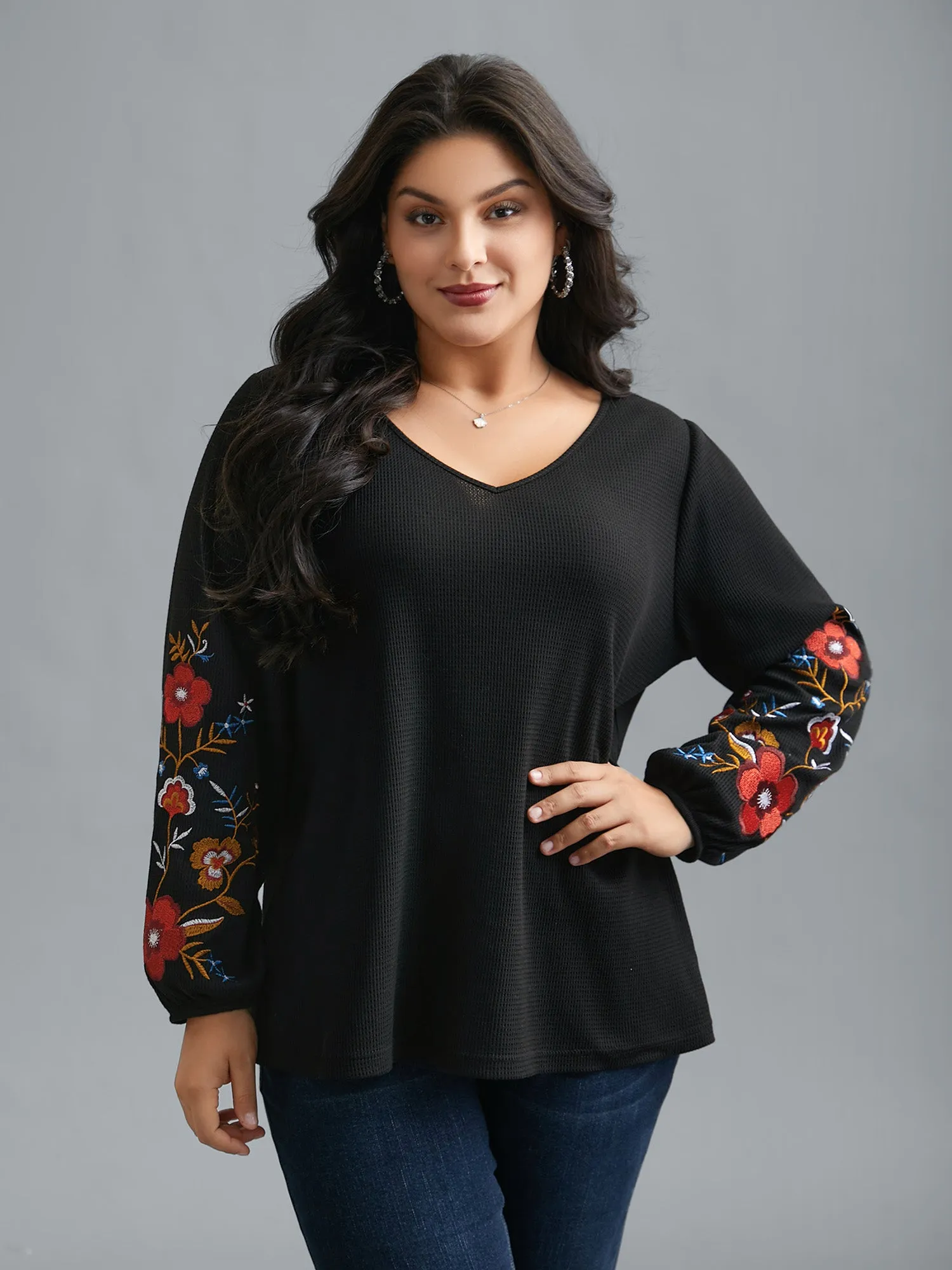 Waffle Knit Floral Embroidered Top sold by Bloomchic product image thumbnail 4