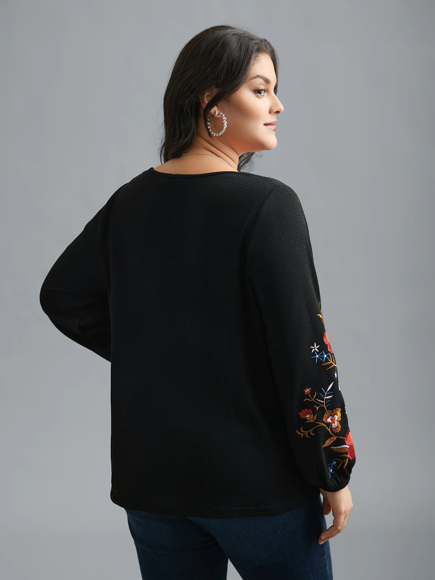 Waffle Knit Floral Embroidered Top sold by Bloomchic product image thumbnail 3