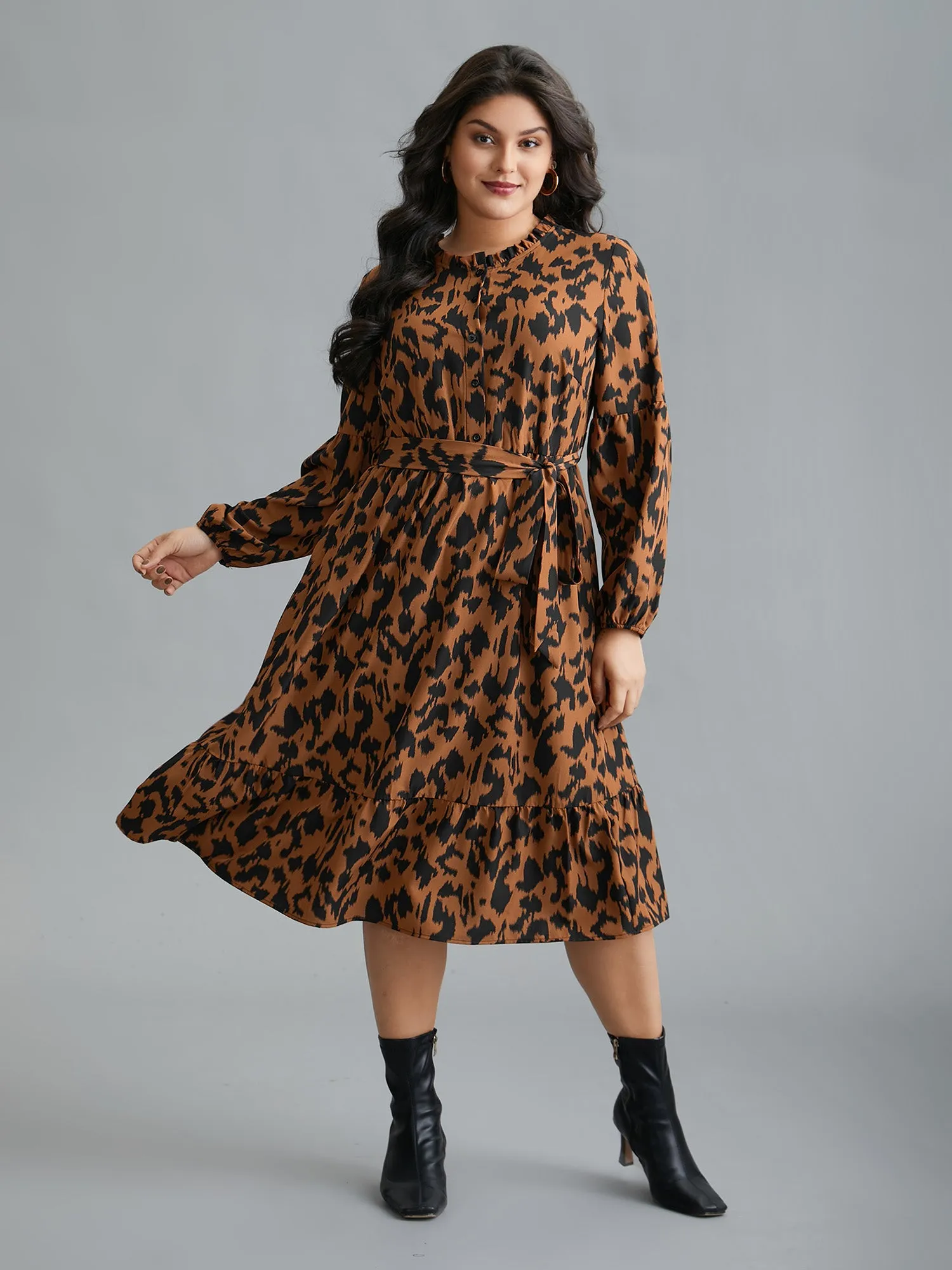 Leopard Print Stretchy Waist Belted Dress sold by Bloomchic product image thumbnail 4