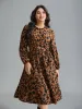 Leopard Print Stretchy Waist Belted Dress sold by Bloomchic