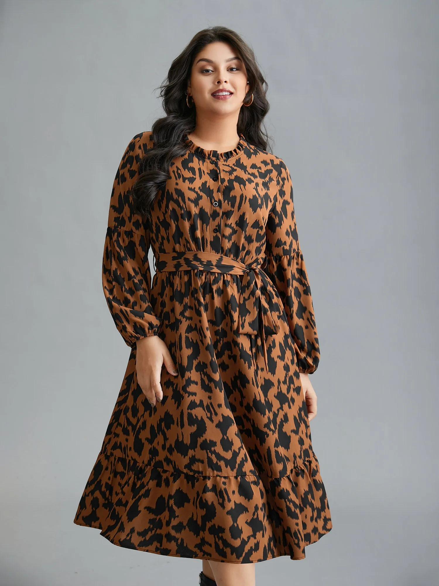 Leopard Print Stretchy Waist Belted Dress sold by Bloomchic product image thumbnail 3