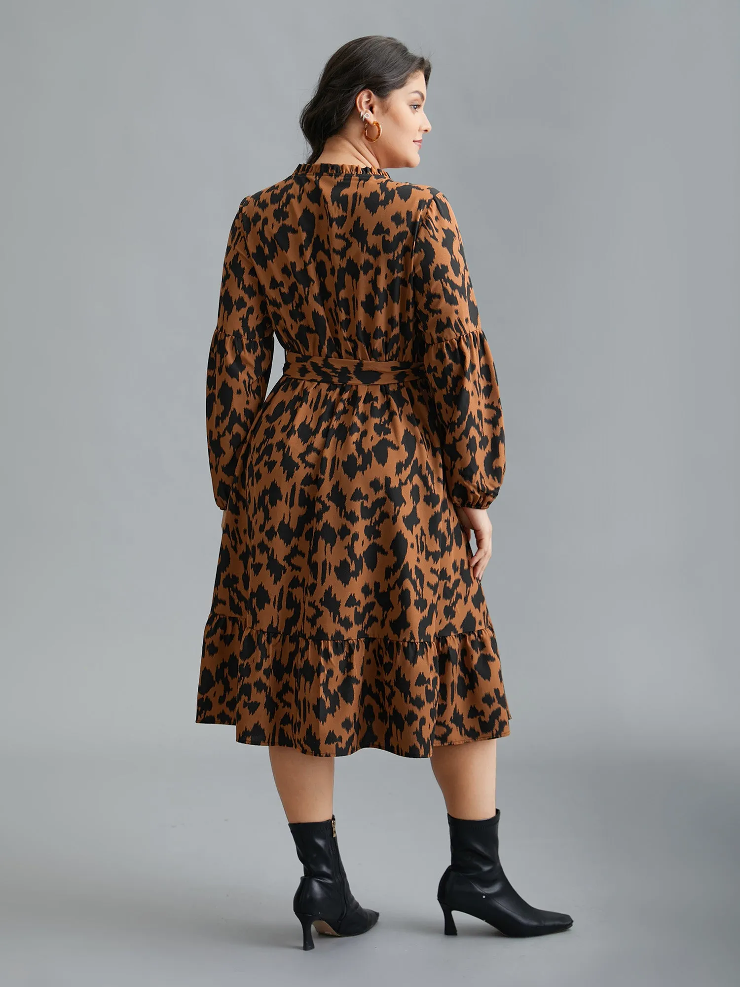 Leopard Print Stretchy Waist Belted Dress sold by Bloomchic product image thumbnail 5