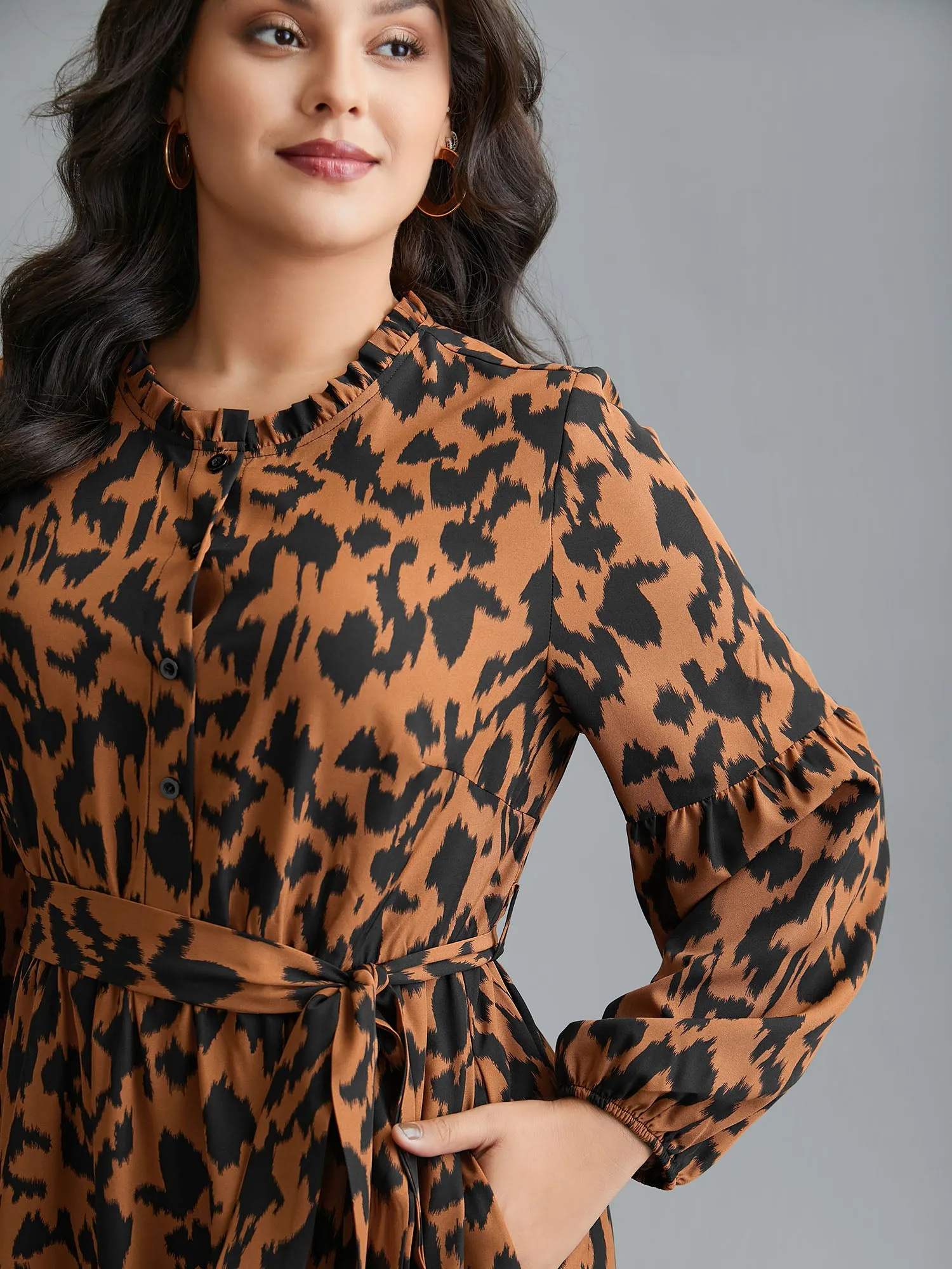 Leopard Print Stretchy Waist Belted Dress sold by Bloomchic product image thumbnail 2