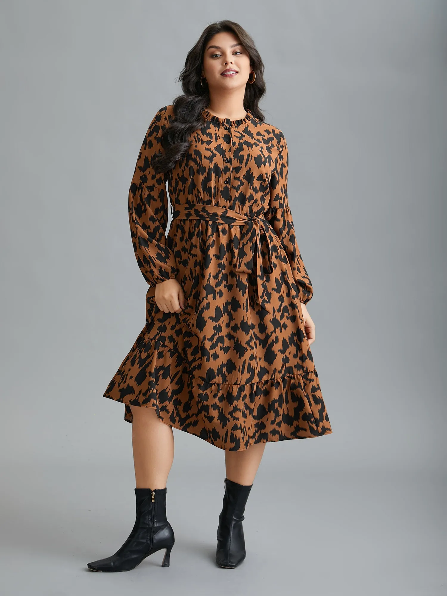 Leopard Print Stretchy Waist Belted Dress sold by Bloomchic