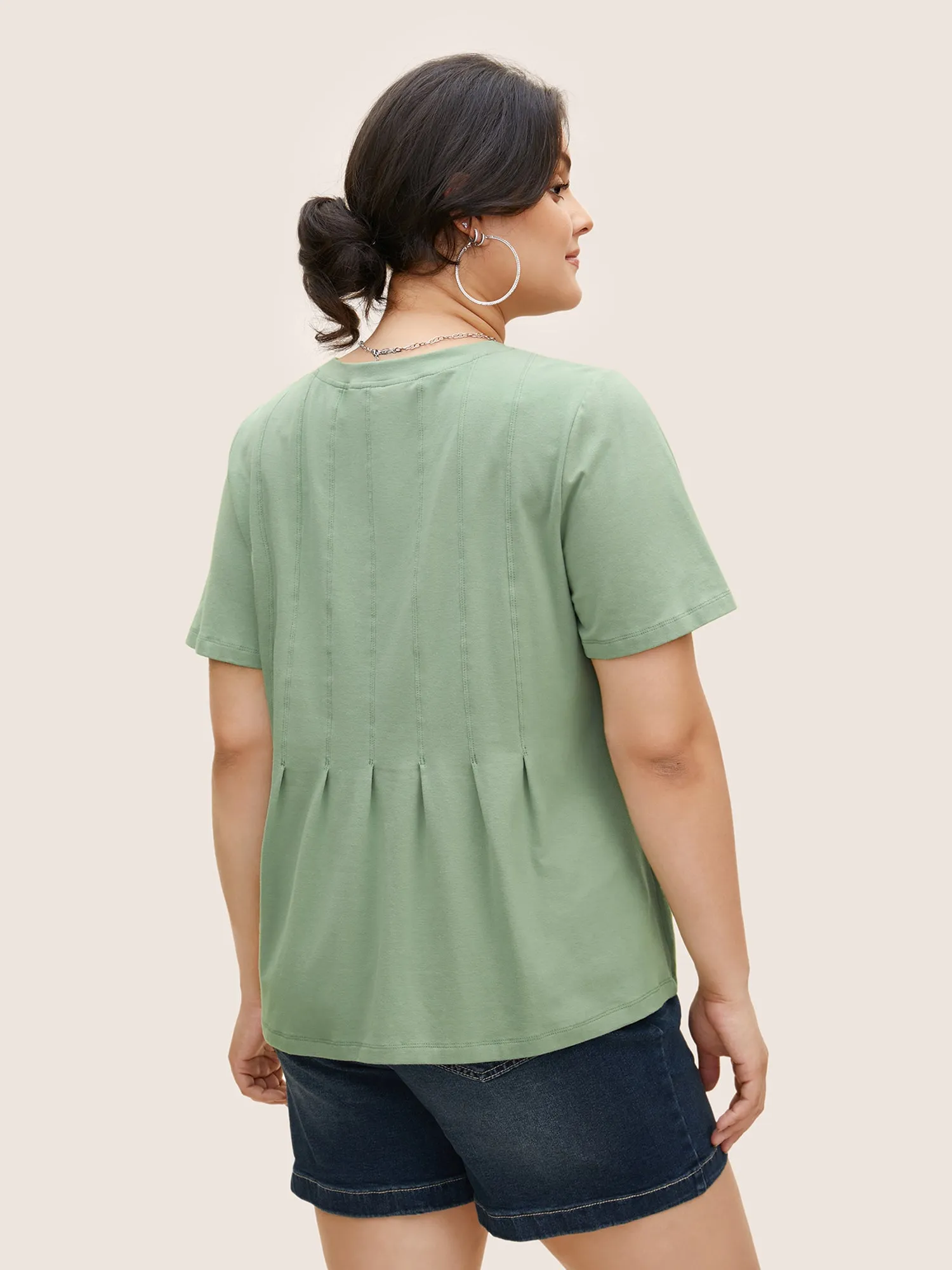 Cotton Crew Neck Tucked Seam Pleated T-shirt sold by Bloomchic product image thumbnail 3