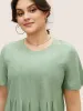 Cotton Crew Neck Tucked Seam Pleated T-shirt sold by Bloomchic
