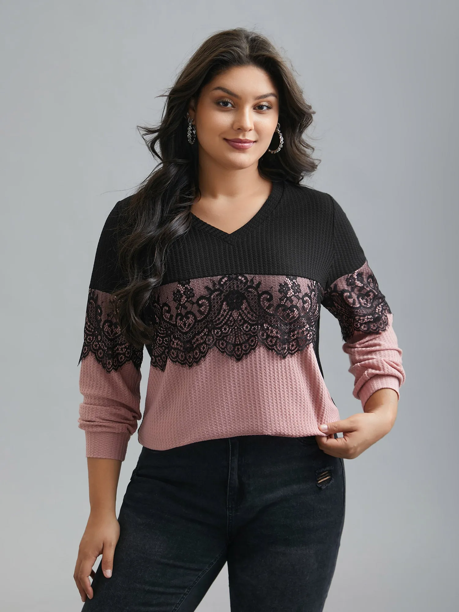 Crochet Lace Mesh Contrast Patchwork Top sold by Bloomchic product image thumbnail 2