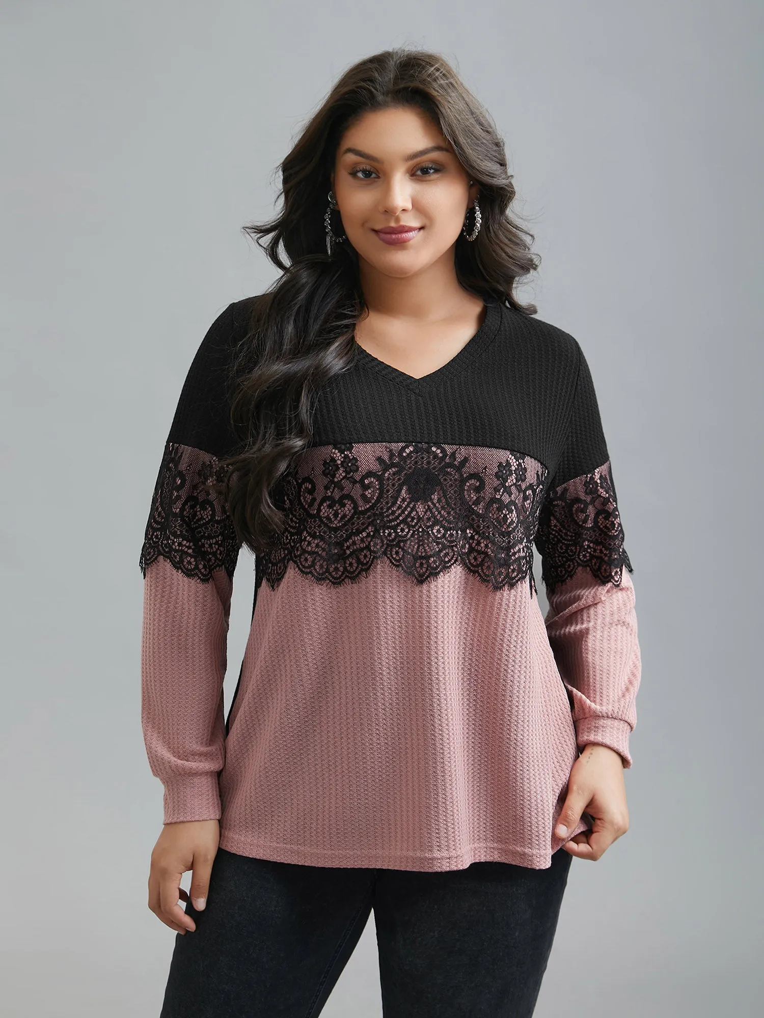 Crochet Lace Mesh Contrast Patchwork Top sold by Bloomchic