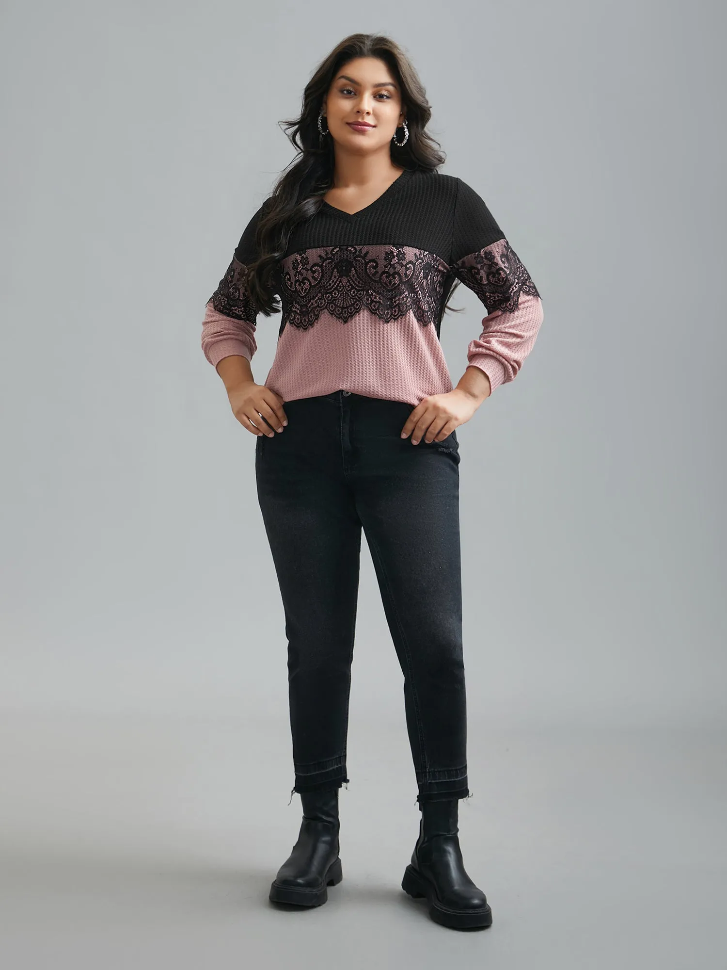 Crochet Lace Mesh Contrast Patchwork Top sold by Bloomchic product image thumbnail 4