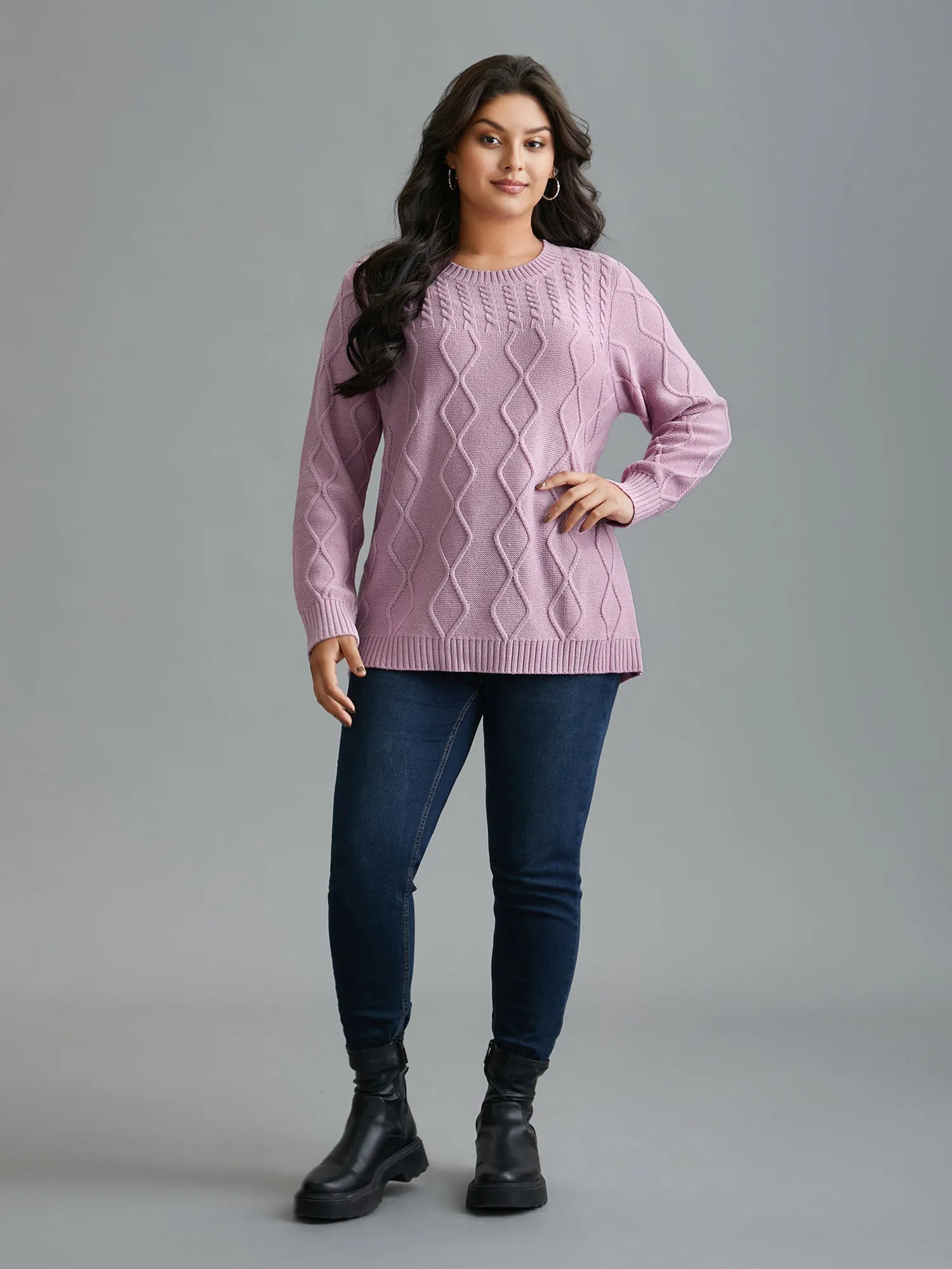 Crew Neck Cable Knit Textured Pullover sold by Bloomchic product image thumbnail 3