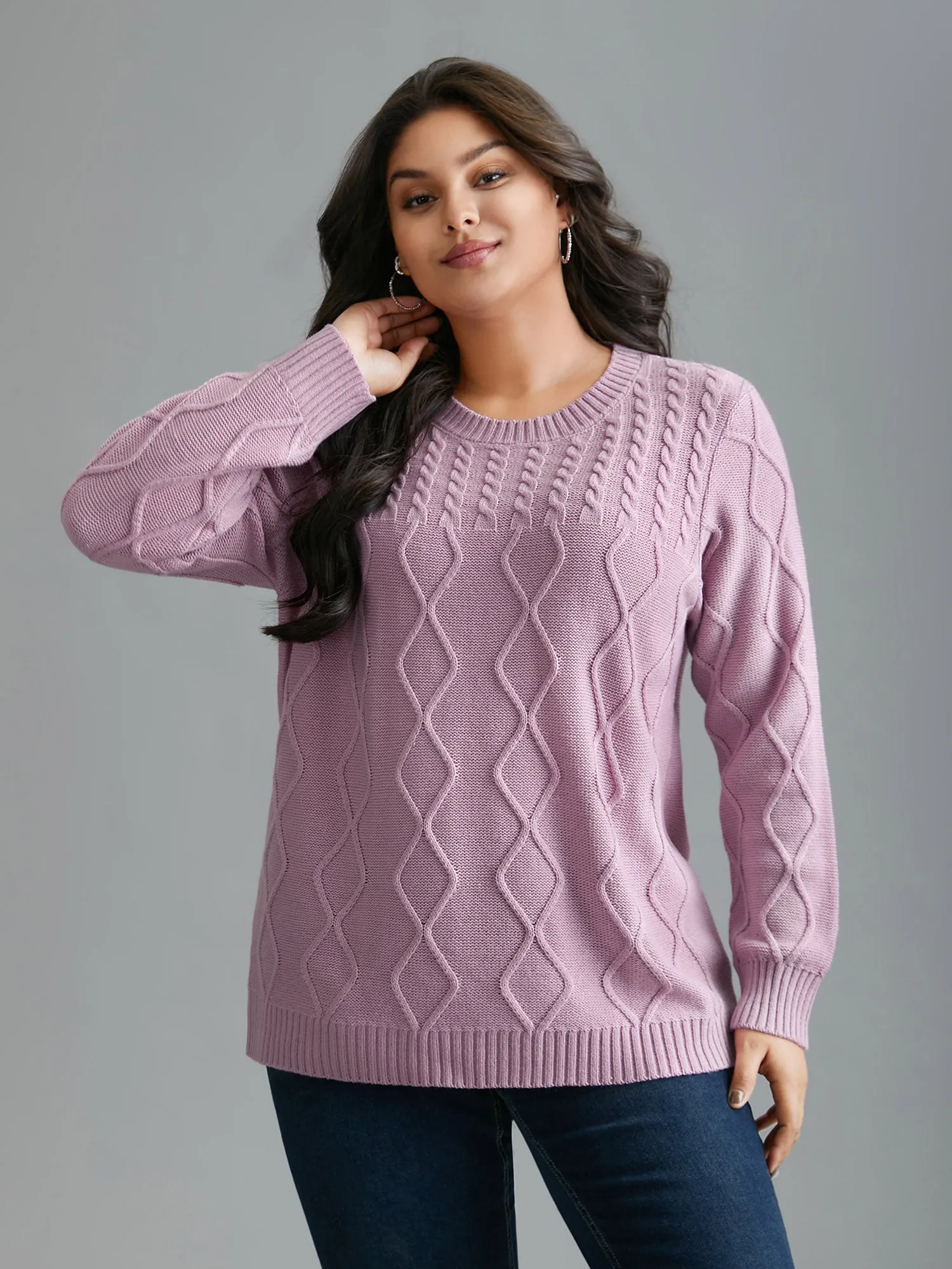 Crew Neck Cable Knit Textured Pullover sold by Bloomchic product image thumbnail 4