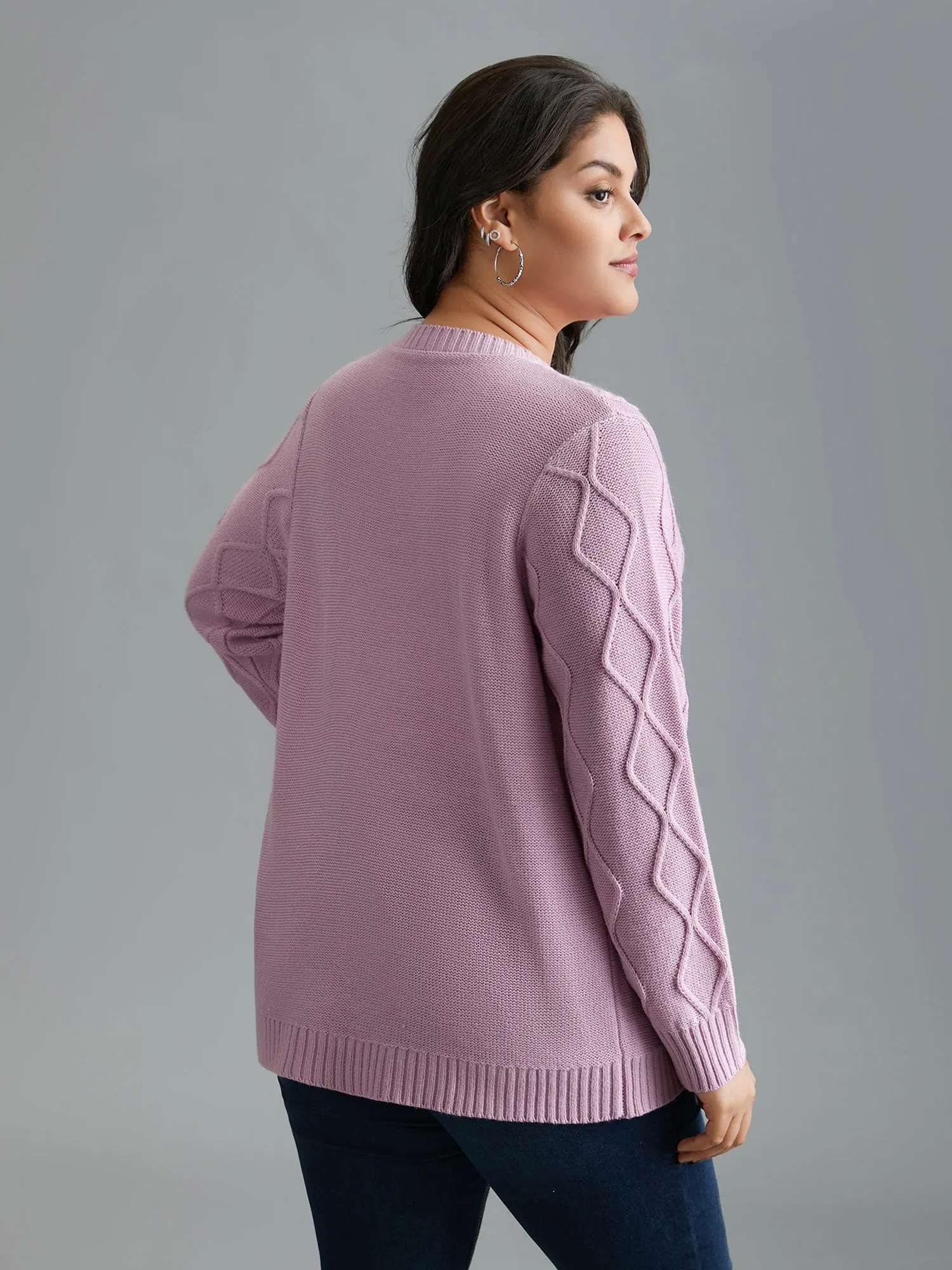 Crew Neck Cable Knit Textured Pullover sold by Bloomchic product image thumbnail 2