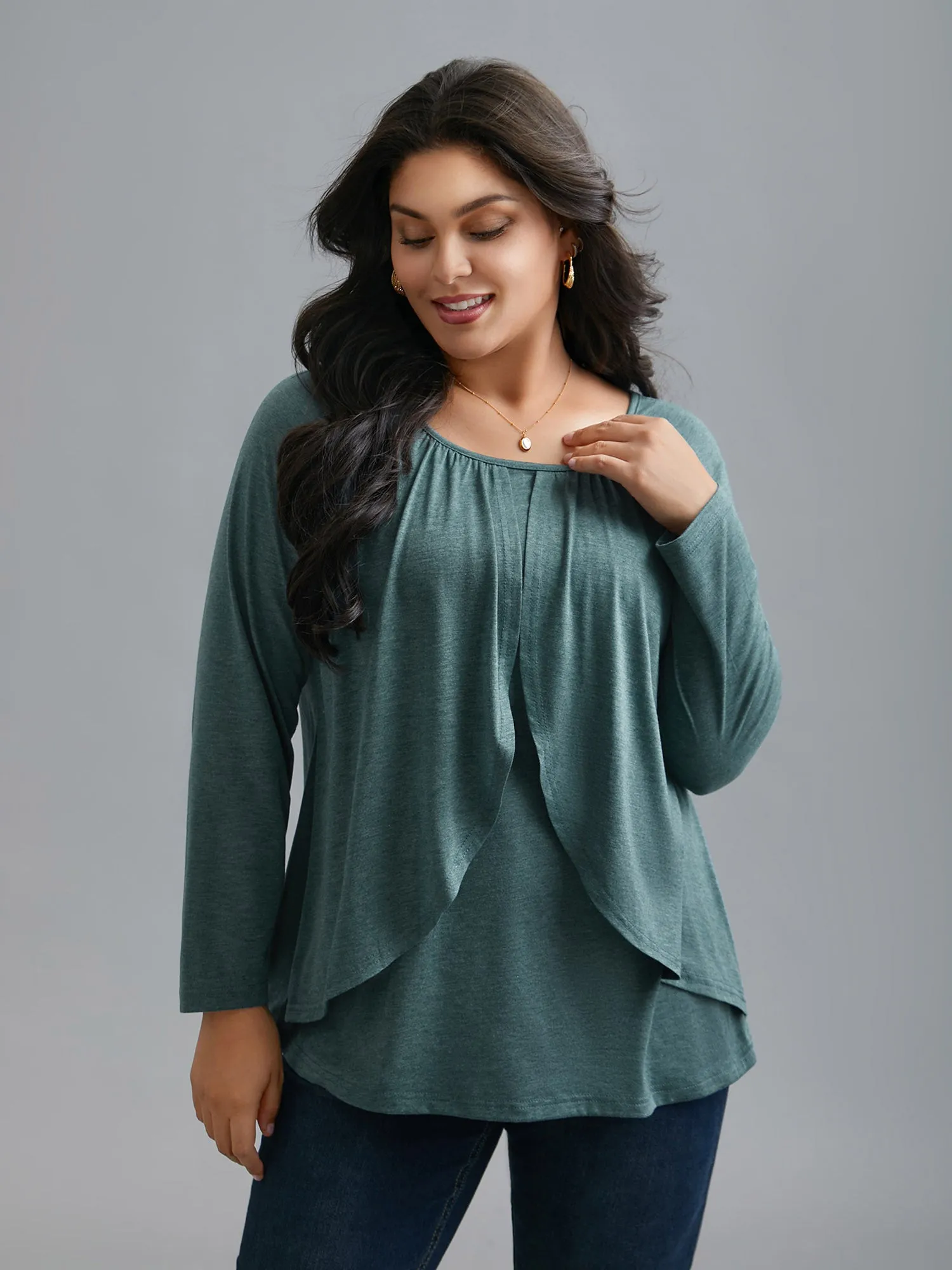 2-In-1 Gathered Ruffle Trim T-Shirt sold by Bloomchic