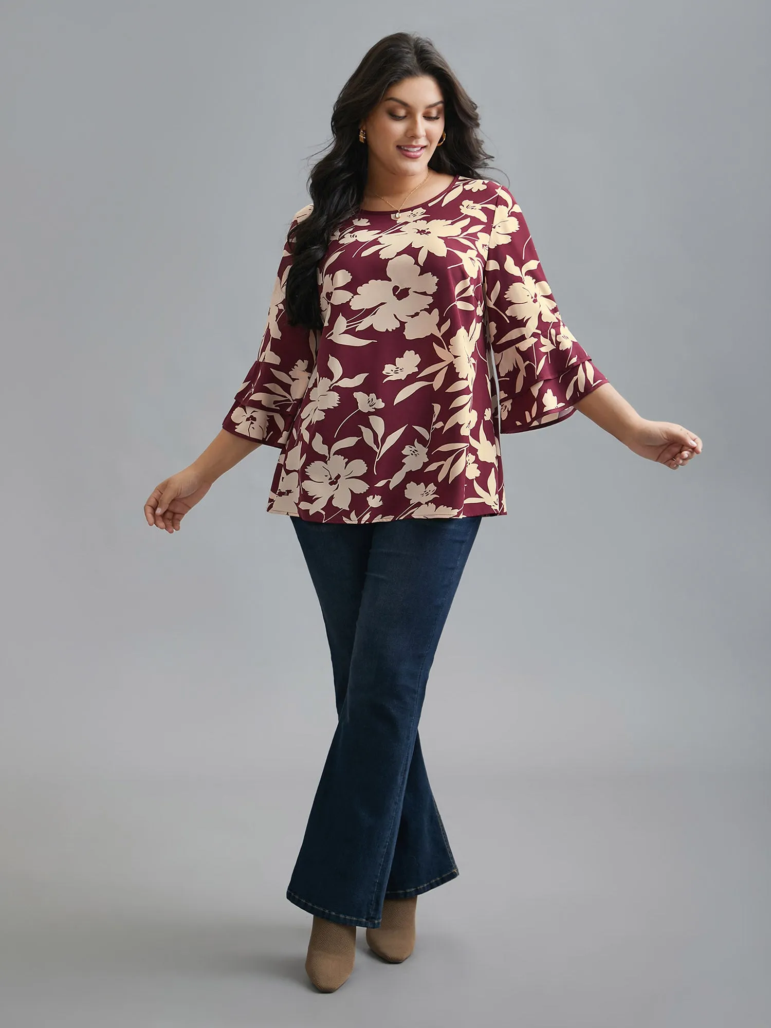 Silhouette Floral Print Tiered Ruffles Blouse sold by Bloomchic product image thumbnail 5