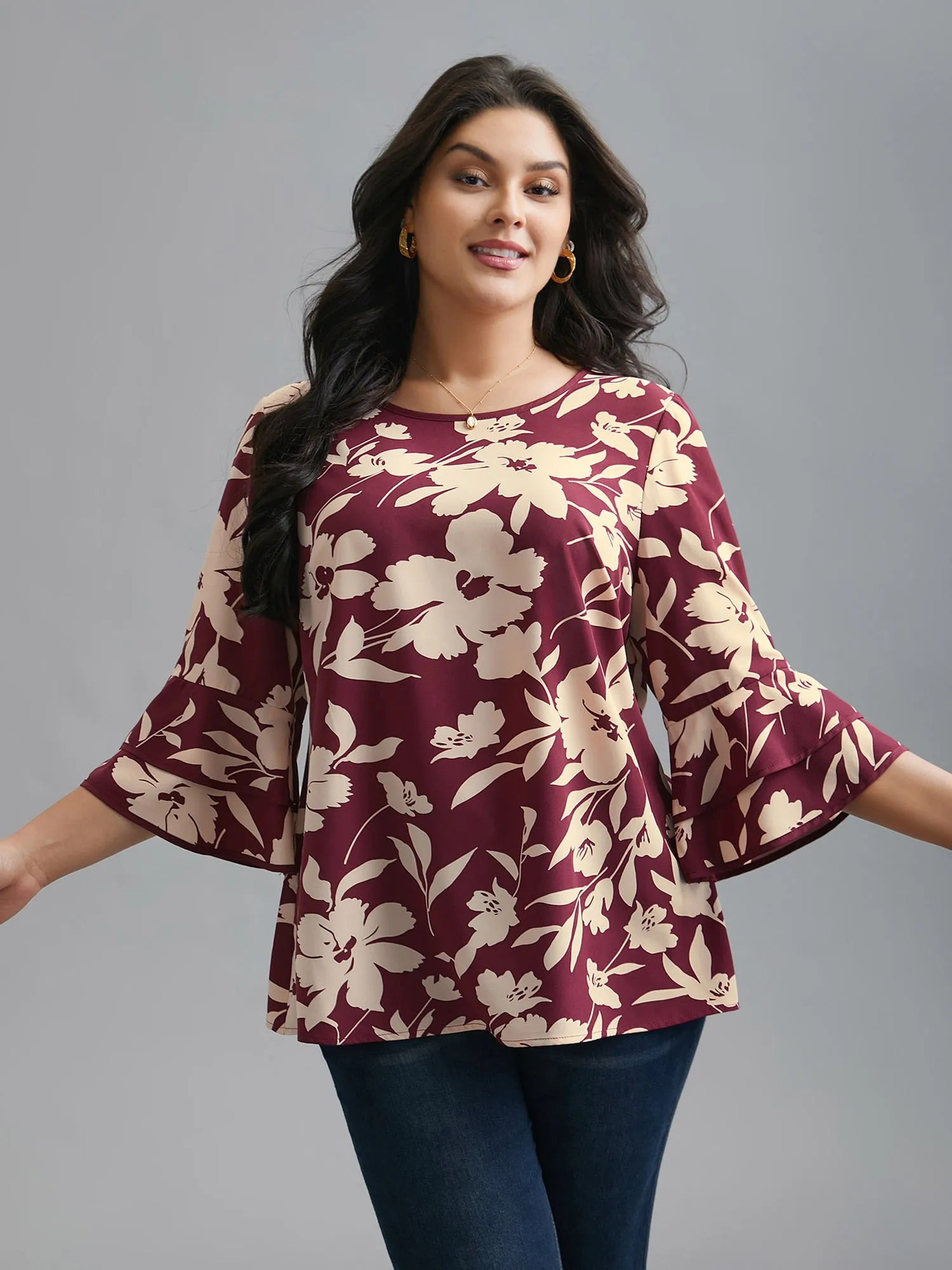 Silhouette Floral Print Tiered Ruffles Blouse sold by Bloomchic product image thumbnail 2