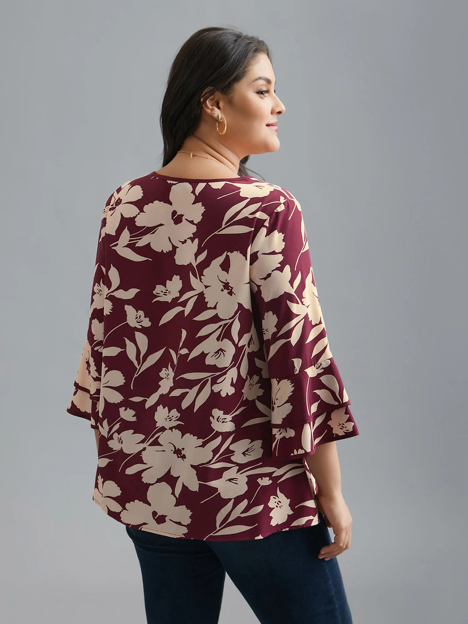 Silhouette Floral Print Tiered Ruffles Blouse sold by Bloomchic product image thumbnail 4