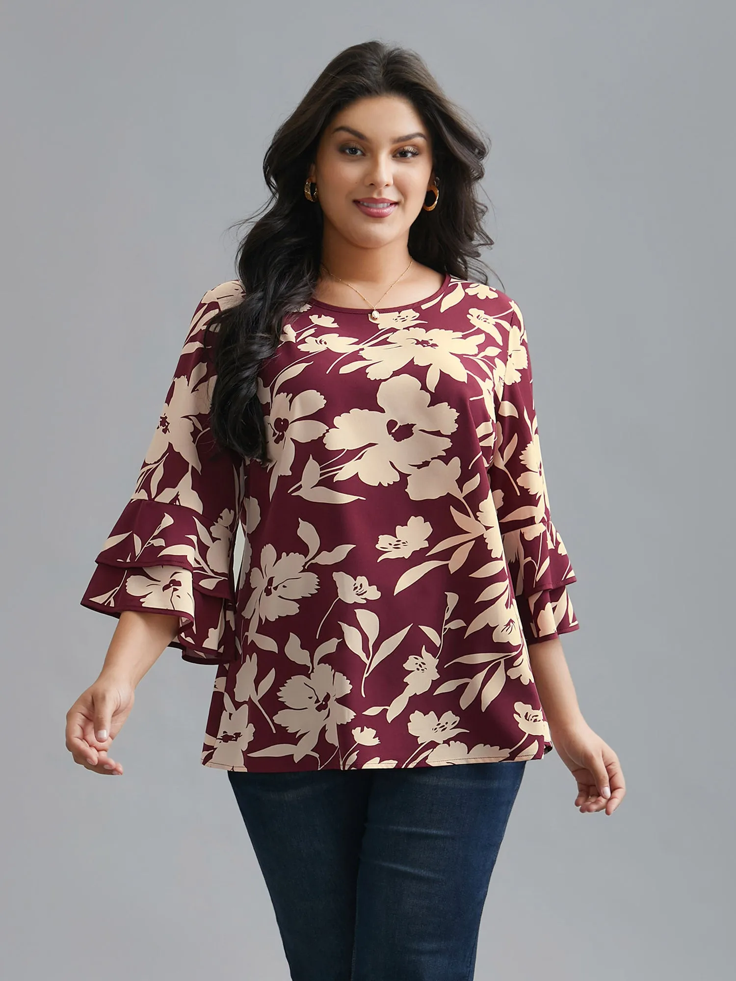 Silhouette Floral Print Tiered Ruffles Blouse sold by Bloomchic