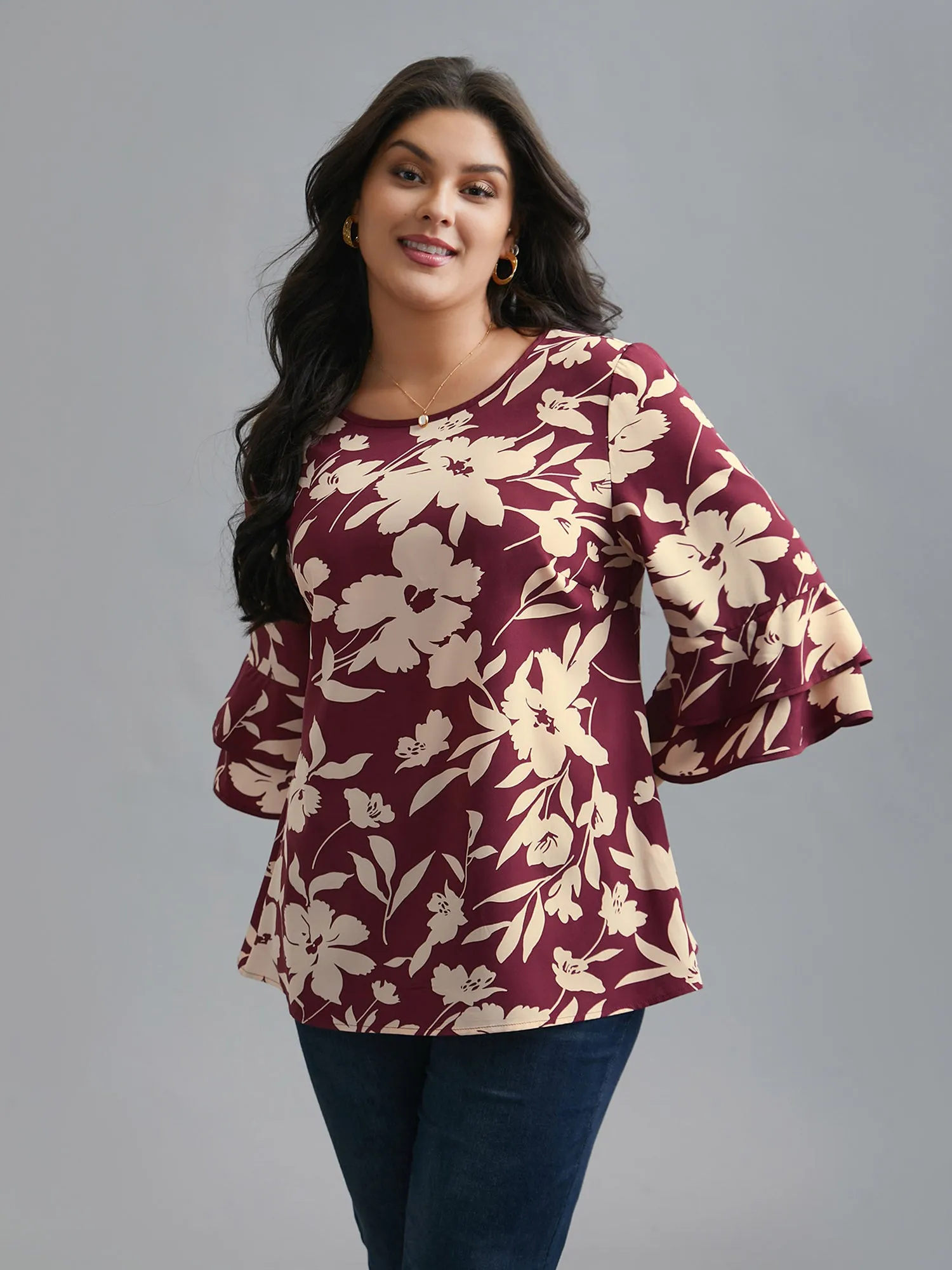 Silhouette Floral Print Tiered Ruffles Blouse sold by Bloomchic product image thumbnail 3