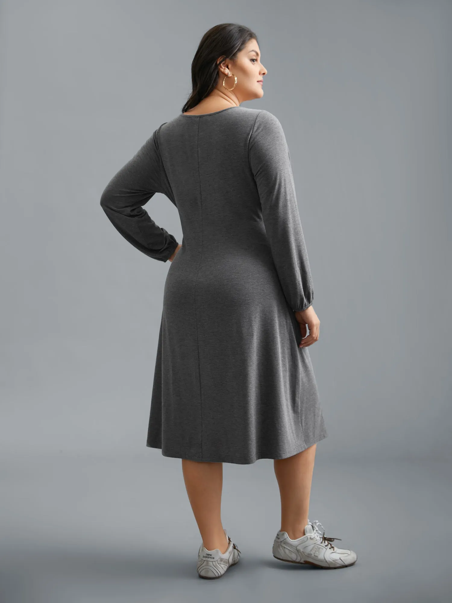 Stretchy Waist-Tie Plain Knit Dress sold by Bloomchic product image thumbnail 5