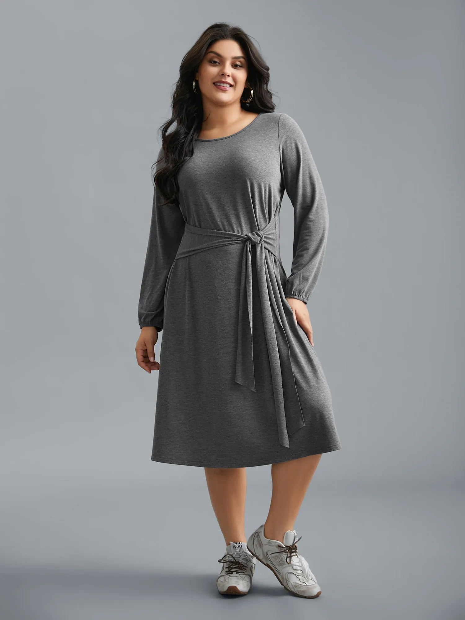 Stretchy Waist-Tie Plain Knit Dress sold by Bloomchic