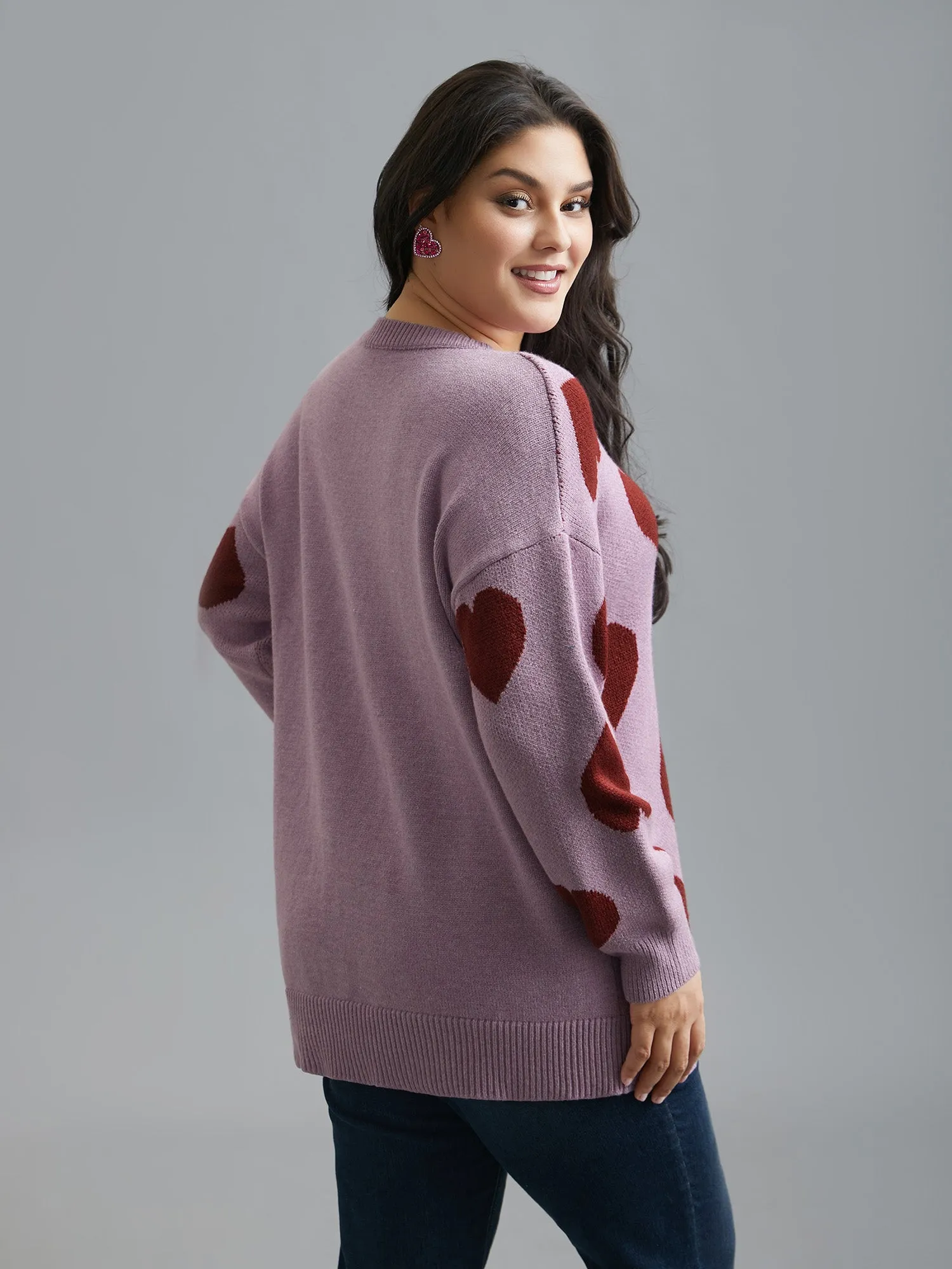 Round Neck Contrast Heart Jacquard Pullover sold by Bloomchic product image thumbnail 2