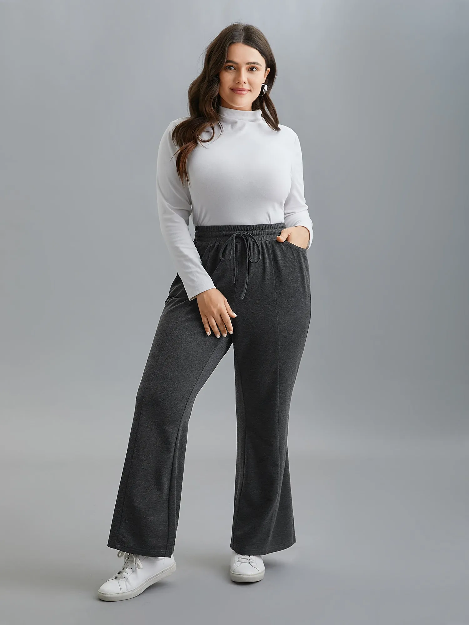 Plain Drawstring Elastic Waist Bootcut Pants sold by Bloomchic product image thumbnail 2