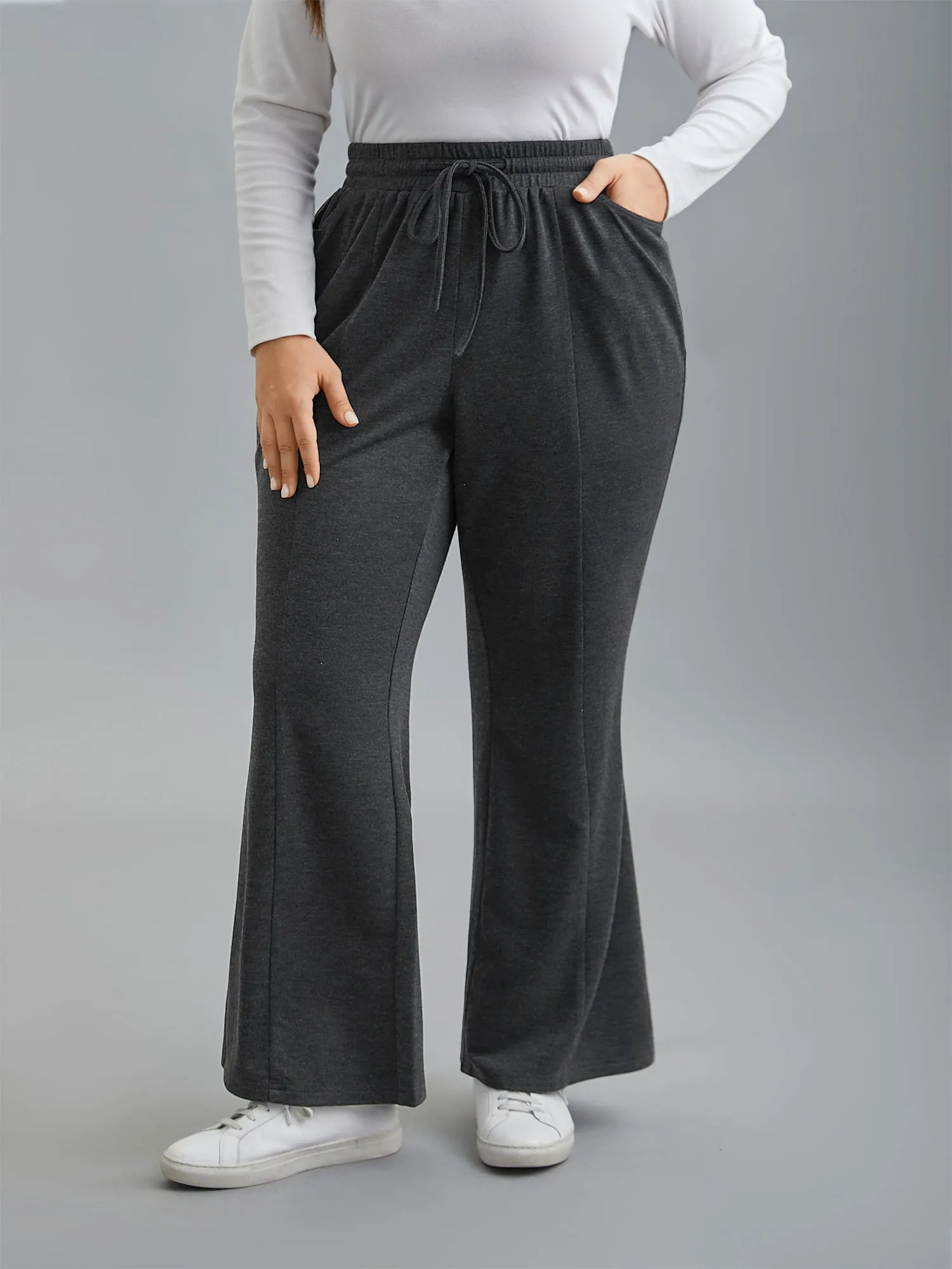 Plain Drawstring Elastic Waist Bootcut Pants sold by Bloomchic product image thumbnail 4