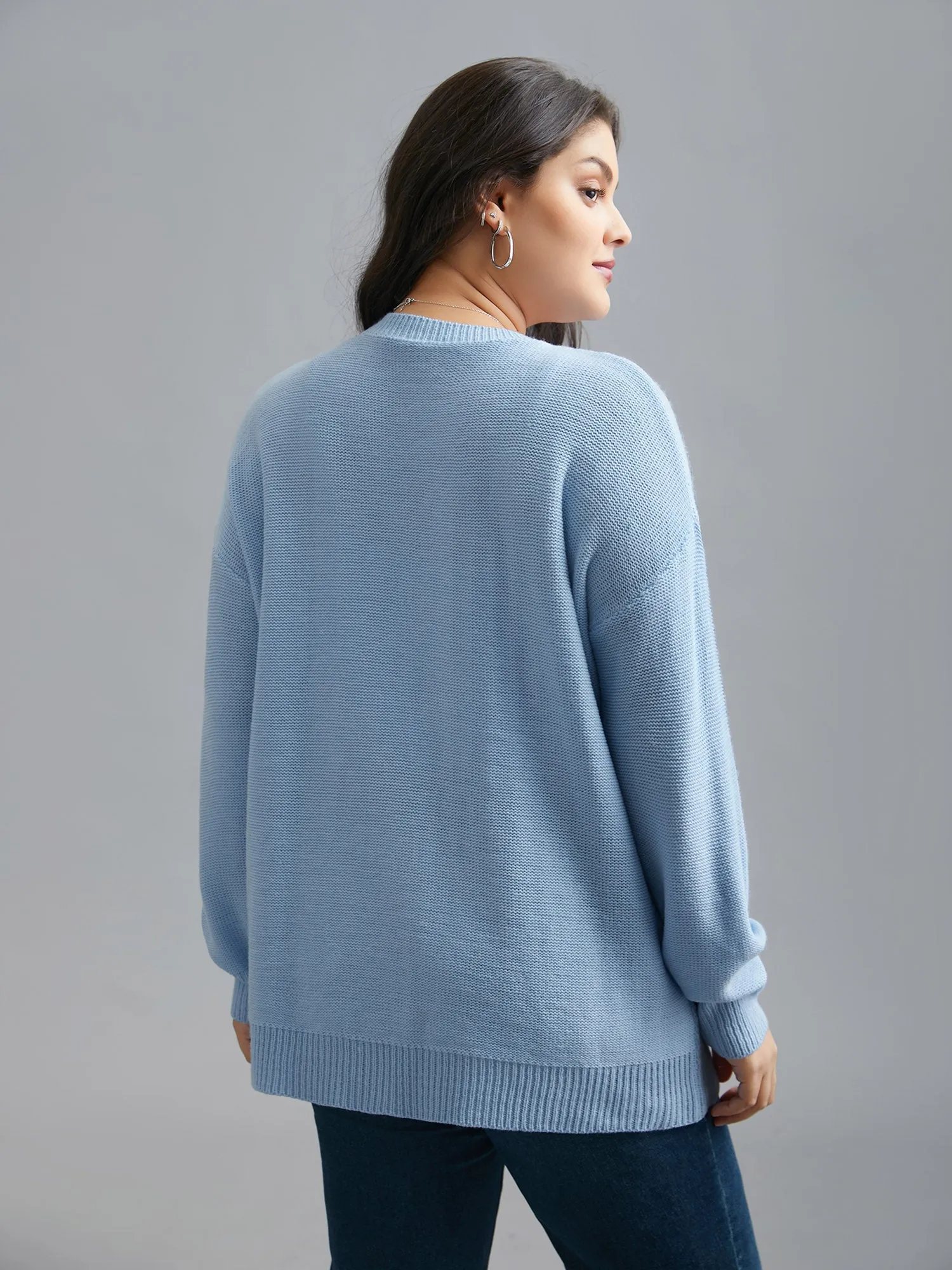 Solid Round Neck Plisse Cable Knit Pullover sold by Bloomchic product image thumbnail 2