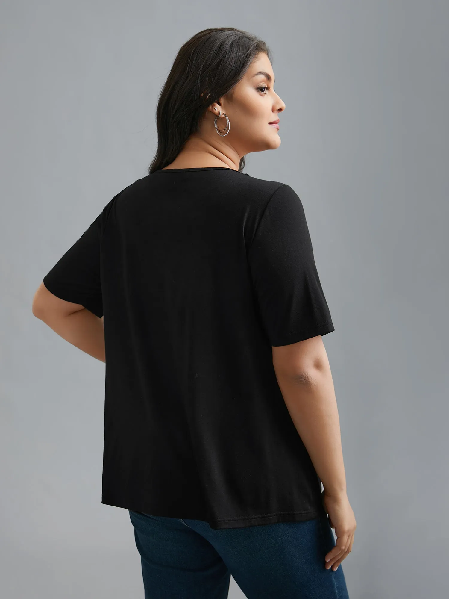 Crossover Keyhole Plain Stretchy T-Shirt sold by Bloomchic product image thumbnail 5