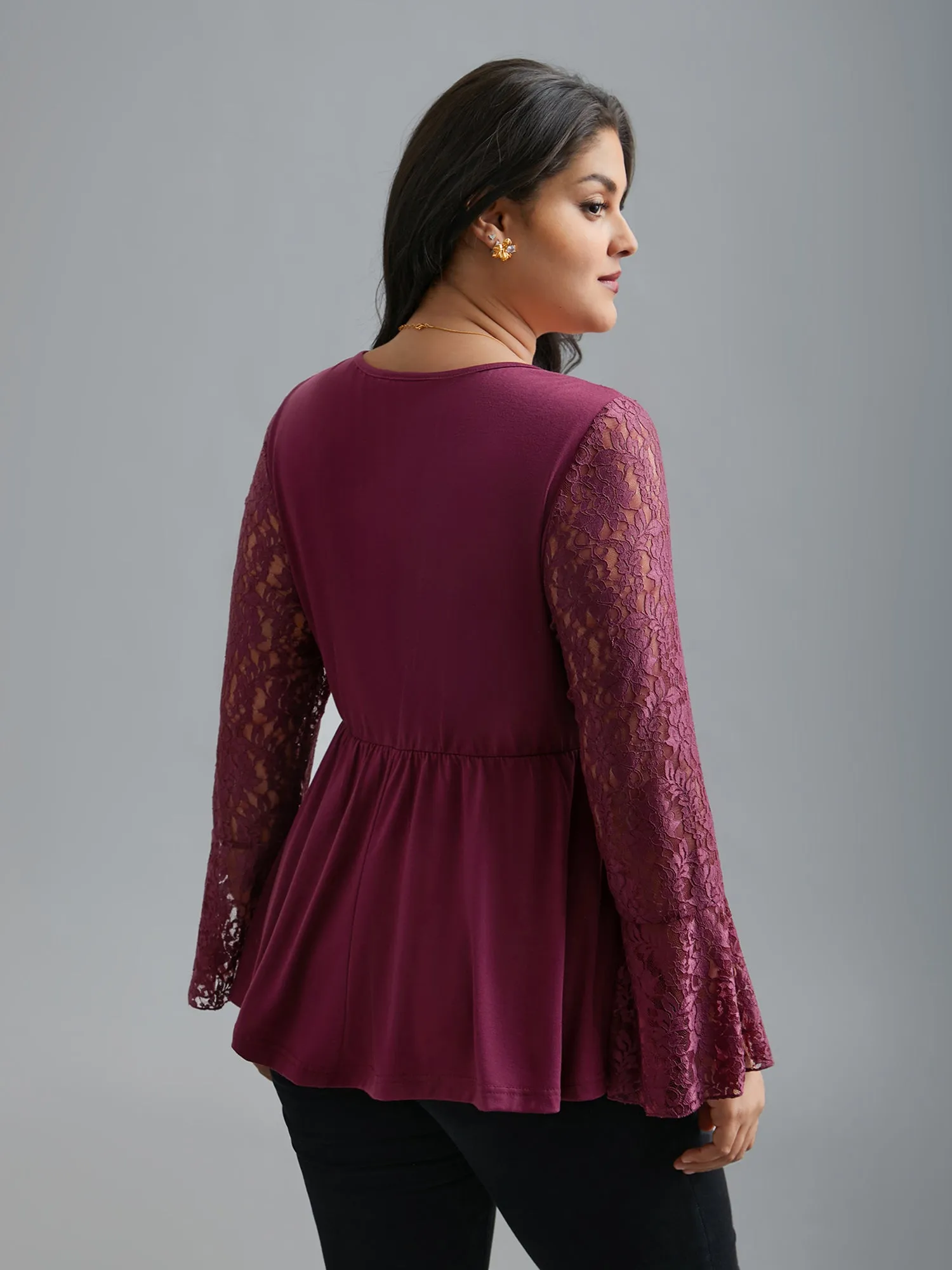 Sheer Lace Knit Micro-Elastic Bell Sleeve Top sold by Bloomchic product image thumbnail 5