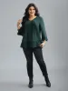 V Neck Plicated Detail Contrast Lace Blouse sold by Bloomchic