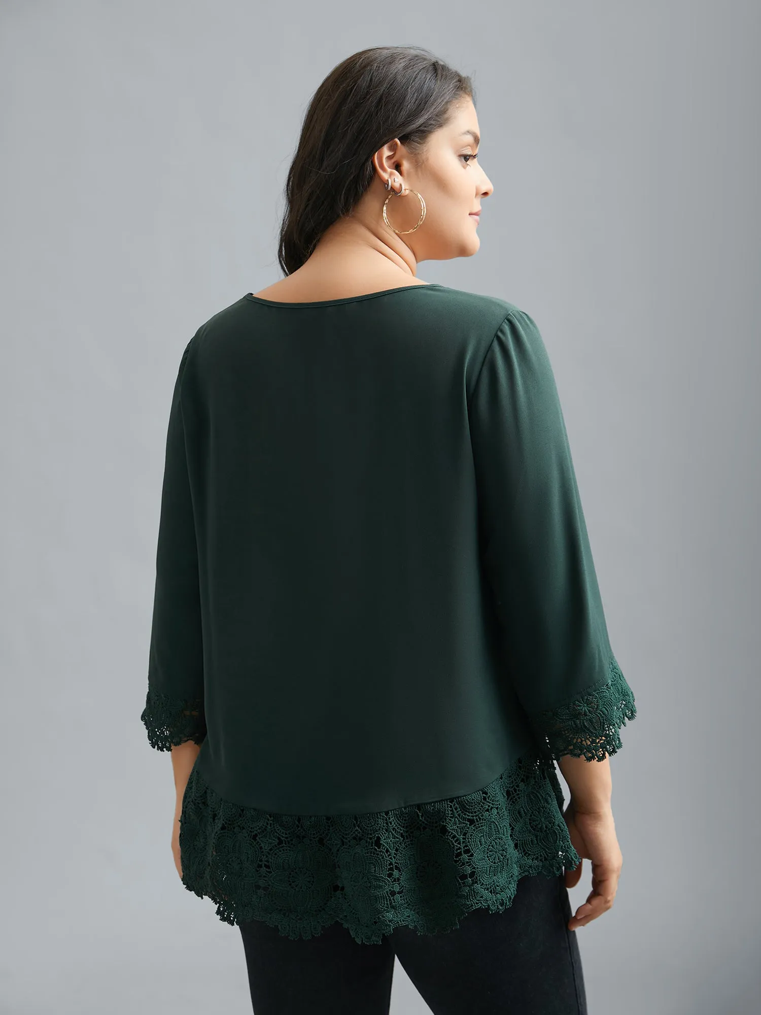 V Neck Plicated Detail Contrast Lace Blouse sold by Bloomchic product image thumbnail 5