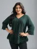 V Neck Plicated Detail Contrast Lace Blouse sold by Bloomchic