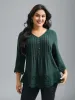 V Neck Plicated Detail Contrast Lace Blouse sold by Bloomchic