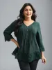 V Neck Plicated Detail Contrast Lace Blouse sold by Bloomchic