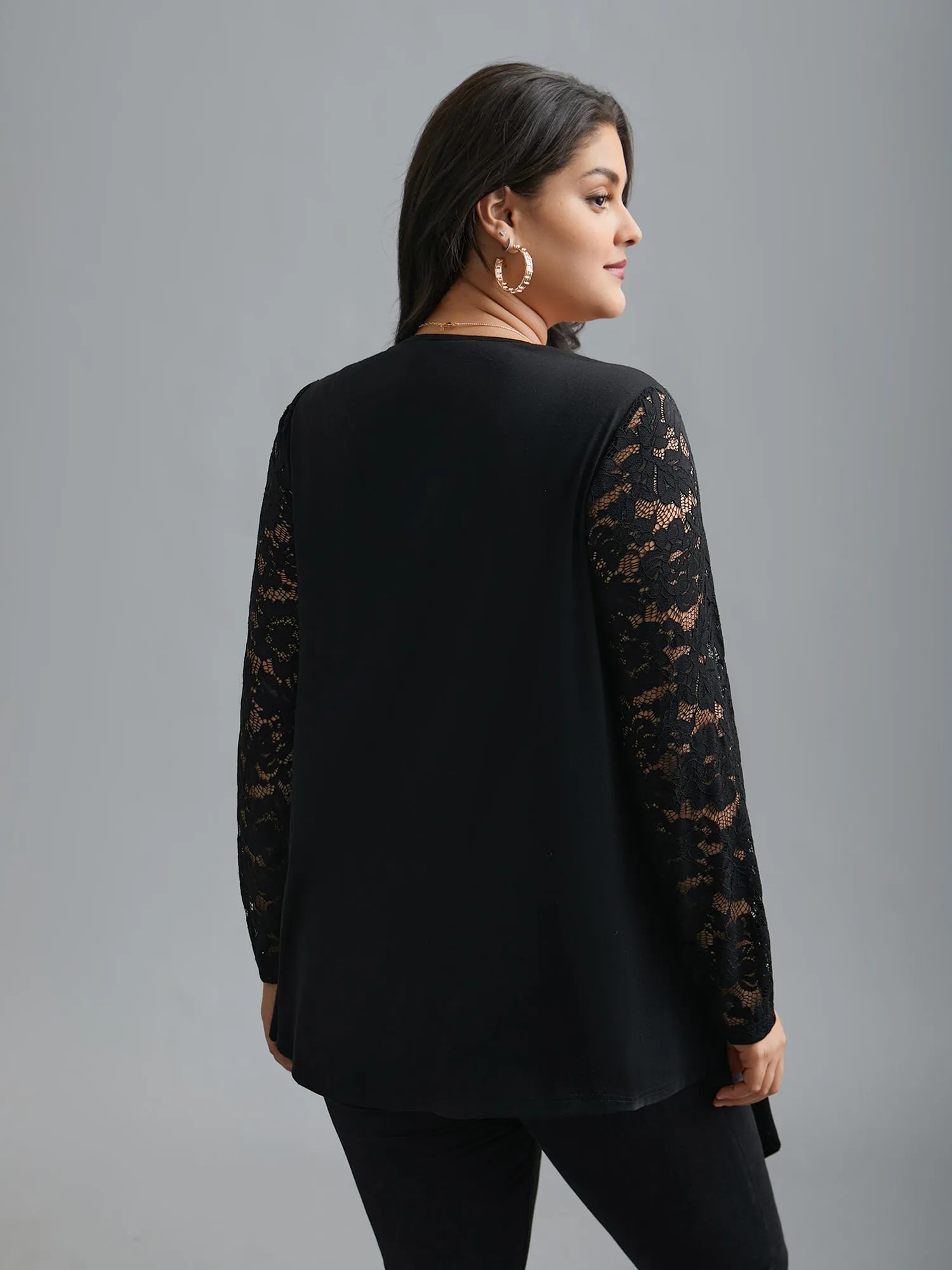 Crochet Lace Mesh Asymmetrical Trim Cardigan sold by Bloomchic product image thumbnail 4