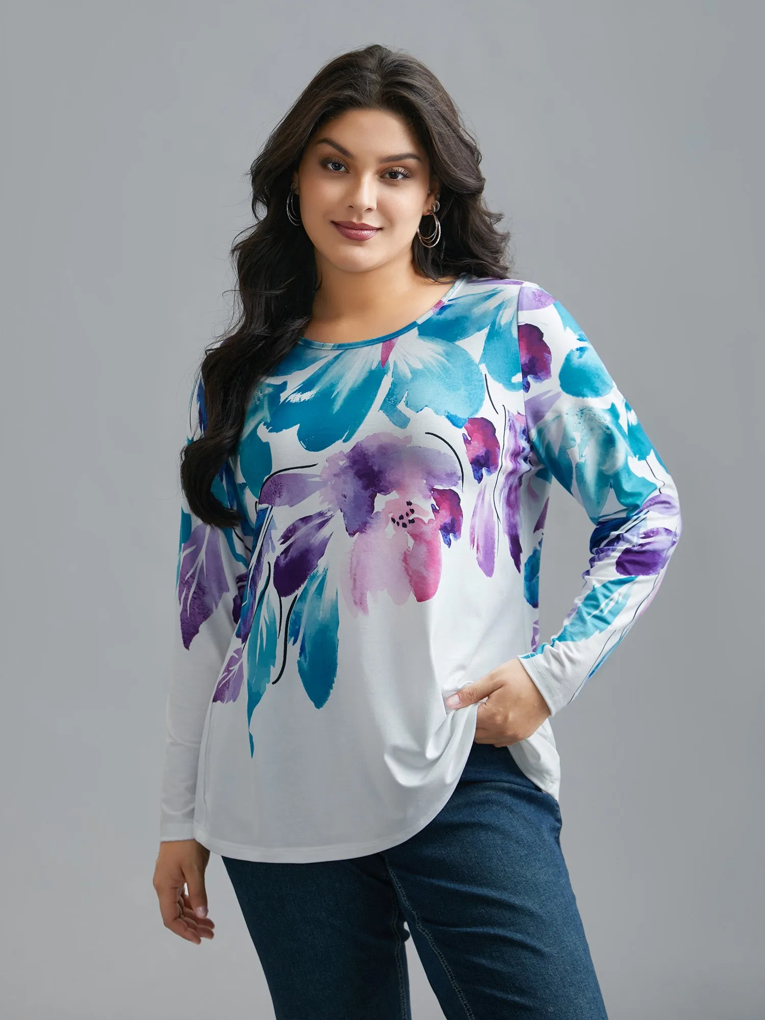 Floral Boho Print Stretchy T-Shirt sold by Bloomchic product image thumbnail 3